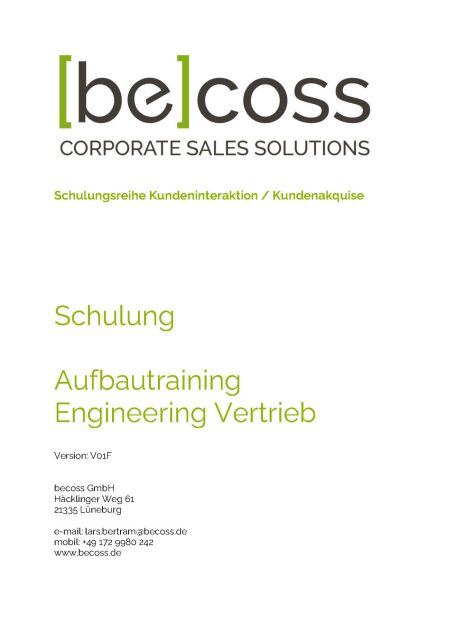 Aufbautraining Engineering Vertrieb